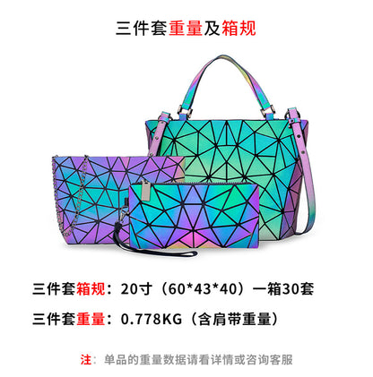 loveccr Cross-Border Bag  Three-Piece Handbag Fashion All-Match Shoulder Messenger Bag Geometric Luminous Bucket Bag