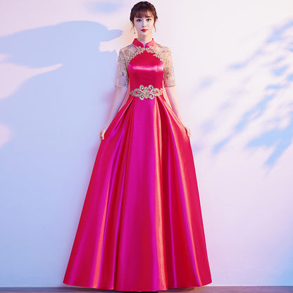 LOVECCR Choir Performance Costume Chinese Style Skirt  New Elegant Red Song Costume Host Performance Costume Female