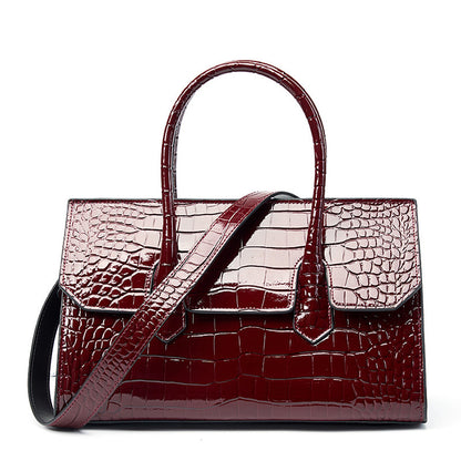 LOVECCR 2025 Leather women's bag Business commuter patent leather crocodile pattern temperament versatile tote bag Large capacity portable shoulder messenger bag