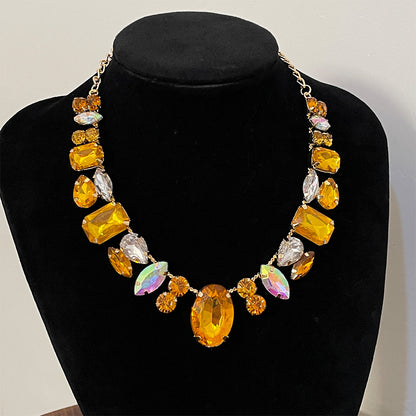 HOTan and NEWn Exaggerated and Personalized Full Diamond Necklace Colorful Gem Fashion Banquet Super Flash Necklace Light Luxury Female Star Accessories