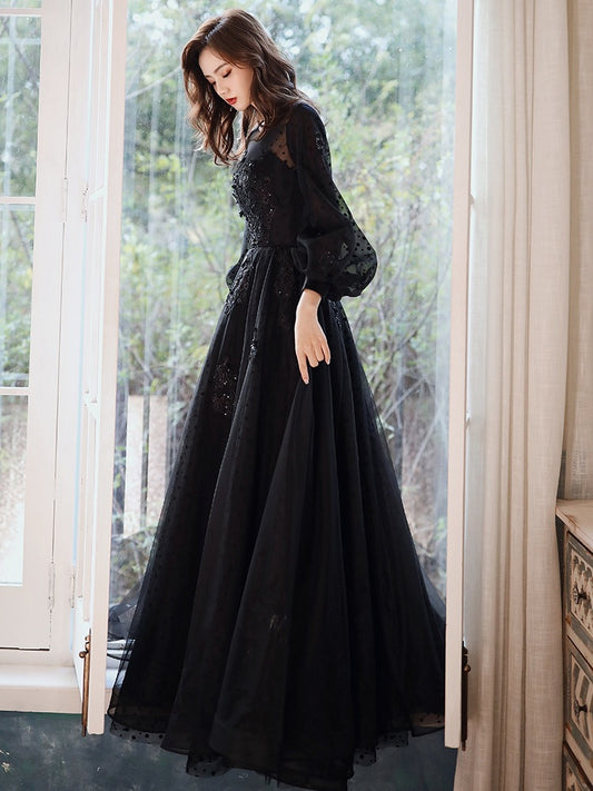 LOVECCR  Style Black Evening Dress 2022 New Long Sleeve Birthday Party Long Dress Performance Vocal Music Art Test Dress