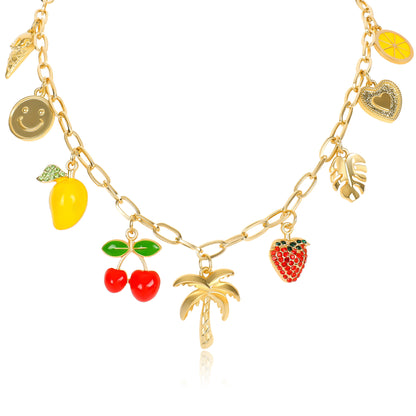 Zhongyi Ornament Women's Necklace Graceful and Fashionable Key Love Heart-Shaped Cherry Water Fruit Multi-Pendant Necklace