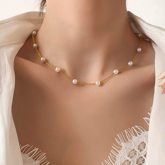 Entry Lux Pearl Necklace for Women Niche Design Retro Starry Clavicle Chain New Trendy Ins Style Fashion