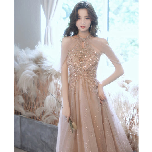 LOVECCR  Champagne Evening Dress  New Spring Banquet Temperament Ladies Bridesmaid Dress Host Elegant Dress