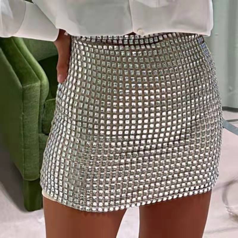 LOVECCR  spring new 2025 sexy women's clothing solid color slim mesh sequin hip-wrapped fashion skirt women's foreign trade