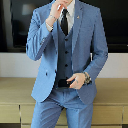 LOVECCR   Formal Wear Gray Two Buckle Suit Suit Men's Three-Piece Suit Men's Business Casual Suit Korean-Style Slim Fit Groom Dress