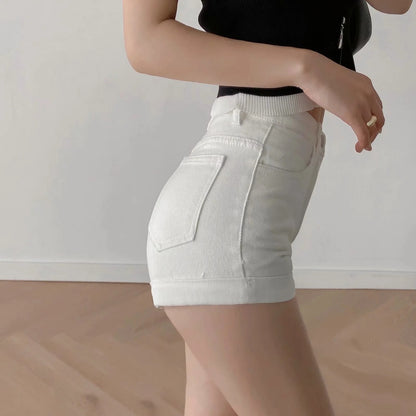 D6df0516 22 Summer European and American Curling Wide Leg Shorts Close-Fitting and Slim-Fitting Stretch High Waist Denim Shorts for Women