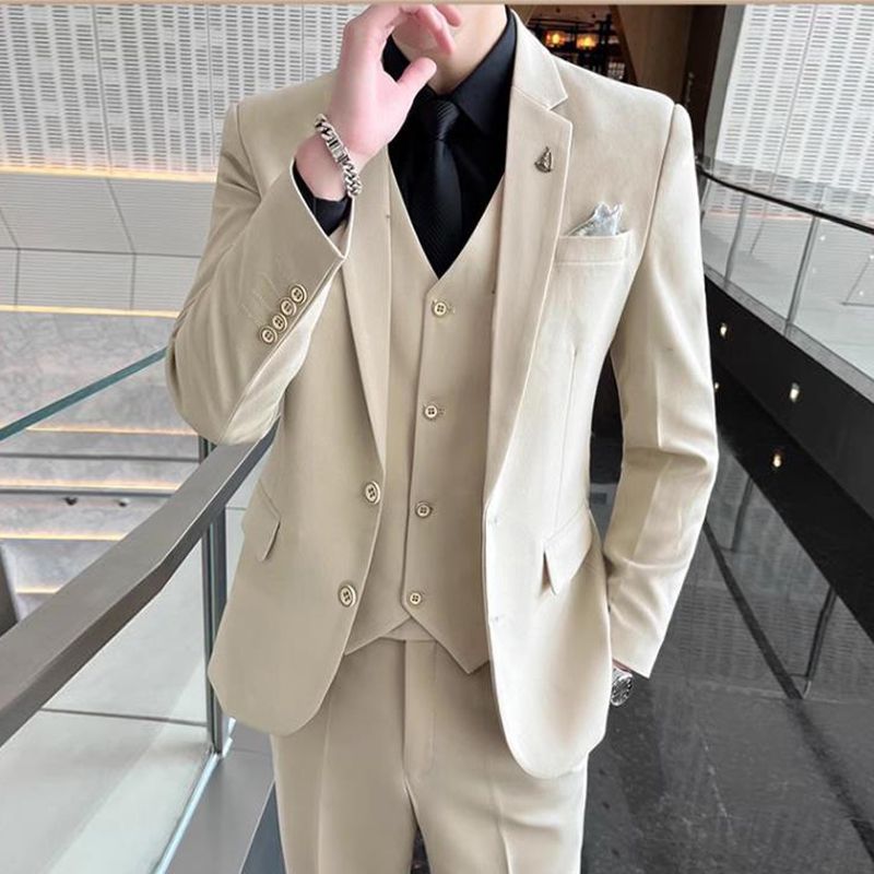 LOVECCR   Formal Wear Gray Two Buckle Suit Suit Men's Three-Piece Suit Men's Business Casual Suit Korean-Style Slim Fit Groom Dress