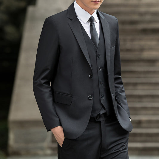 Suit Men's Suit Slim Fit Business Casual Wedding Work Korean Style Suit Three-Piece Business Suit Best Man Group Clothes