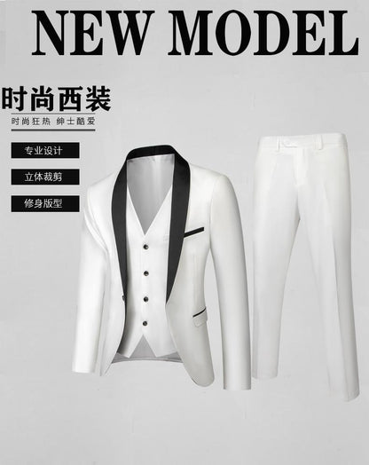 LOVECCR   European and American Simple Men's Business Casual Suit Suit Men's Wedding Groom Dress Hall Slim Suit Men's Three-Piece Suit