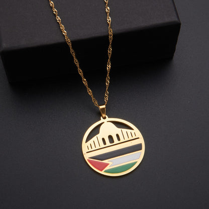 LOVECCR Hot Sale Cross-Border Dripping Oil Vintage Palestine Map Pendant Necklace Stainless Steel Fashion Personalized Pendant