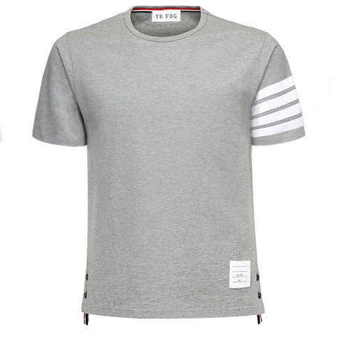 TB Yarn-Dyed Four-Bar Stripes Fashion Brand Half Sleeve Cotton Summer round Neck Short Sleeves T-shirt Men's Casual All-Match Fashion