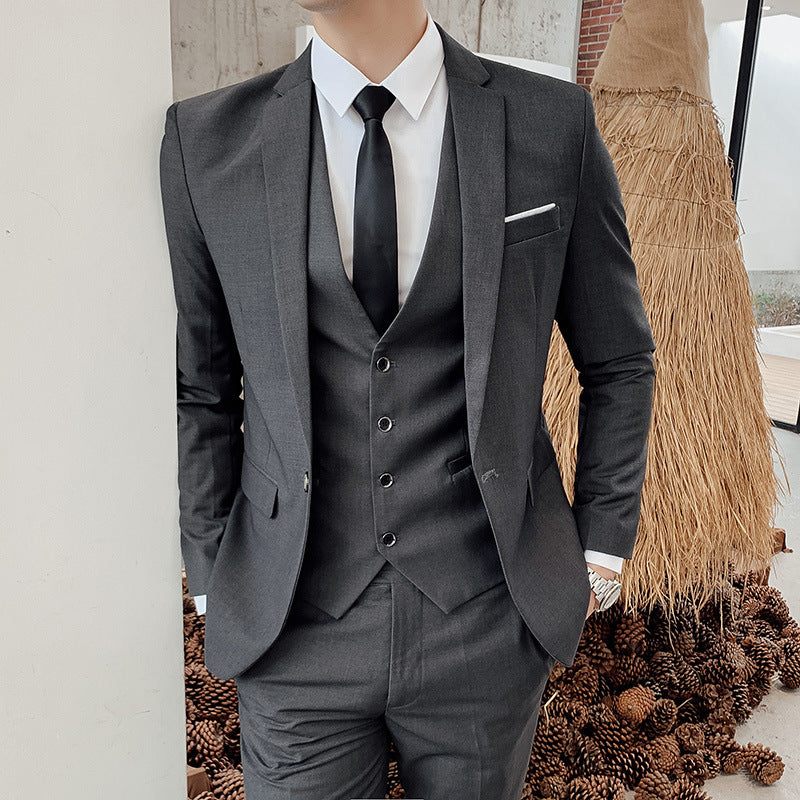 LOVECCR   Men's Spring and Autumn Men's Suit Suit Men's Korean-Style Slim Fit Business Suit Men's Three-Piece Wedding Bridesmaid Dress