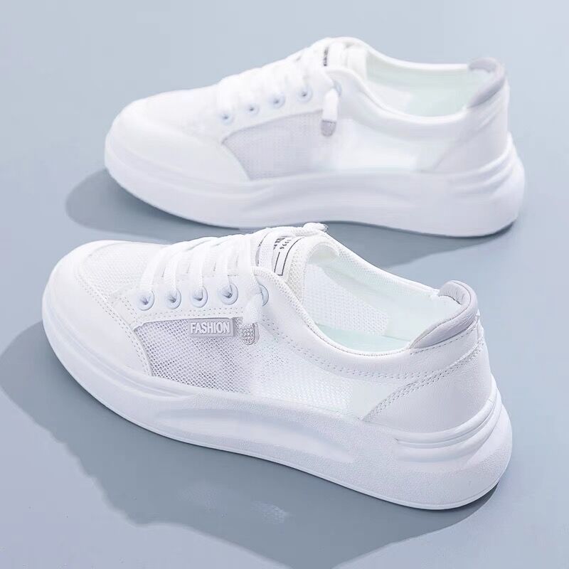 loveccr White Shoes Women's Summer  New Mesh Shoes Breathable Mesh Versatile Thin Casual Platform Spring and Summer Sports Board Shoes