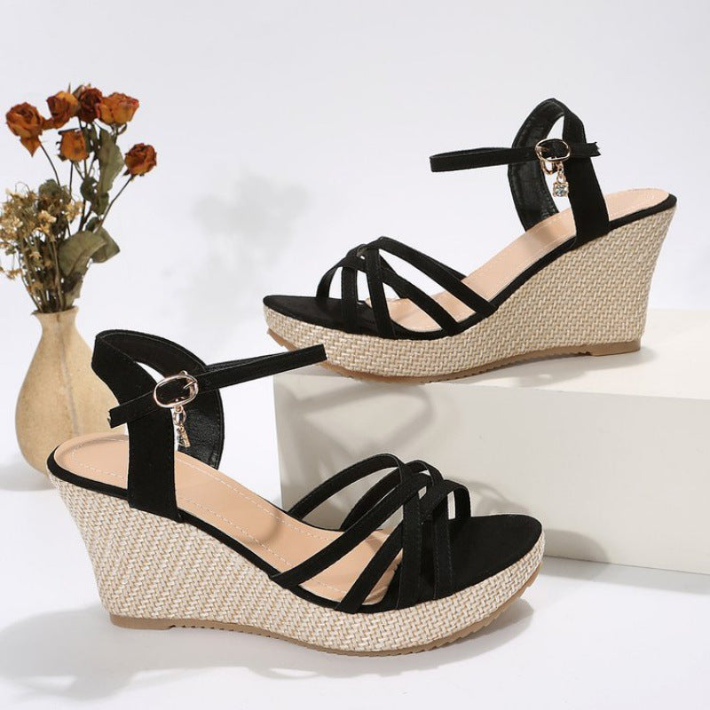 loveccr  HOT and NEW Cross Border Wedge Sandals Women's Summer  New All-Match Fairy Style Thick Bottom with Muffin High Heels