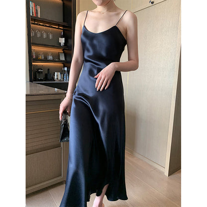 Spring and Summer Hot-Selling Acetic Acid Dress Satin Slim All-Match Internet Celebrity Halter Skirt TikTok Set Long Dress