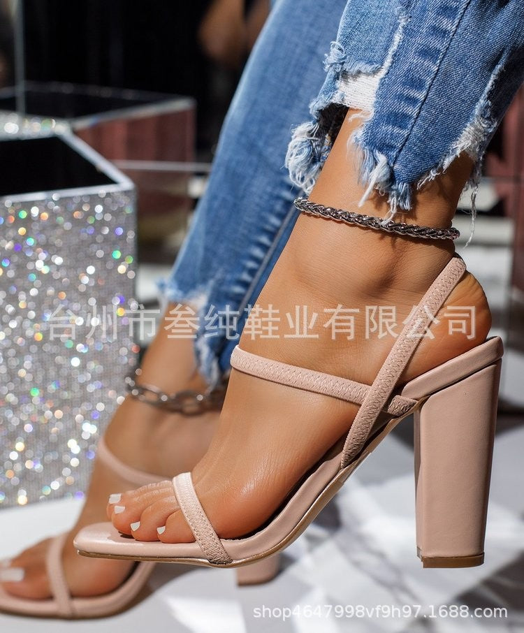 loveccr  HOTan and NEWn Foreign Trade plus Size New High Heels Heels Chunky Heel Women's Sandals Large Size Heel Shoes