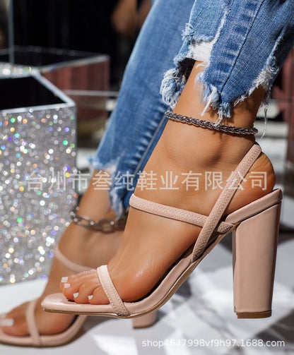 loveccr  HOTan and NEWn Foreign Trade plus Size New High Heels Heels Chunky Heel Women's Sandals Large Size Heel Shoes