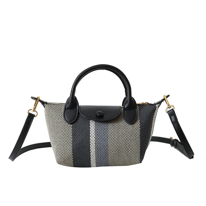 LOVECCR 2025 Bag Women's popular New Portable Small Square Bag Textured Canvas Striped Shoulder Bag Trendy Versatile Messenger Bag