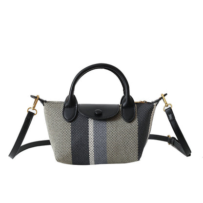 LOVECCR 2025 Bag Women's popular New Portable Small Square Bag Textured Canvas Striped Shoulder Bag Trendy Versatile Messenger Bag