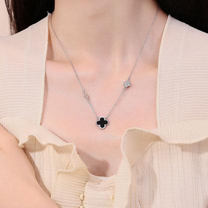 S999 Pure Silver Clover Red Agate Necklace Female Pendant Light Luxury Minority  New Birthday Gift for Girlfriend