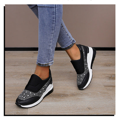 loveccr Plus Size Wedge Heels Women  Spring New Rhinestone Height Increasing Shoes High Heel Loafers Casual Sneaker Women