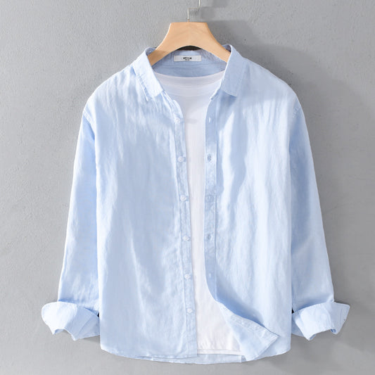 Men's New Cotton Linen Long Sleeve Blouse White Art Versatile Casual Versatile Youth Linen Shirt 9206