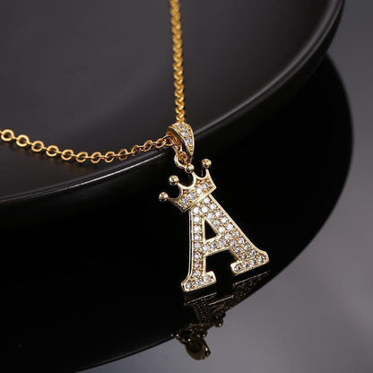 New Fashion Copper Inlaid Zircon Crown English Letter Personality Pendant Simple Women's Necklace Necklace Jewelry Manufacturer