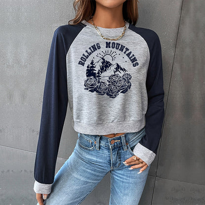 LOVECCR popular new spring and autumn college style shoulder sleeves BM 2025 Popular trade color matching short navel round neck pullover sweater