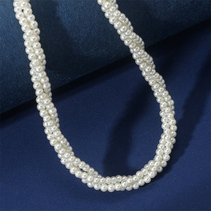 HOTan and NEWn Style All-Match Pearl Necklace Multi-Layer Pearl Winding Spiral Twist Necklace Temperament Wild Short Clavicle Chain