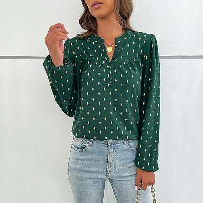 LOVECCR Cross-border  popular spring and autumn new Popular trade 2025 commuter women's clothing long-sleeved polka dot bronzing design shirt