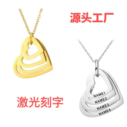 HOT and NEW Cross Border Popular Personalized Stainless Steel Multi-Heart Pendant Gifts for Moms Couple Family Name Laser Sculpture Necklace