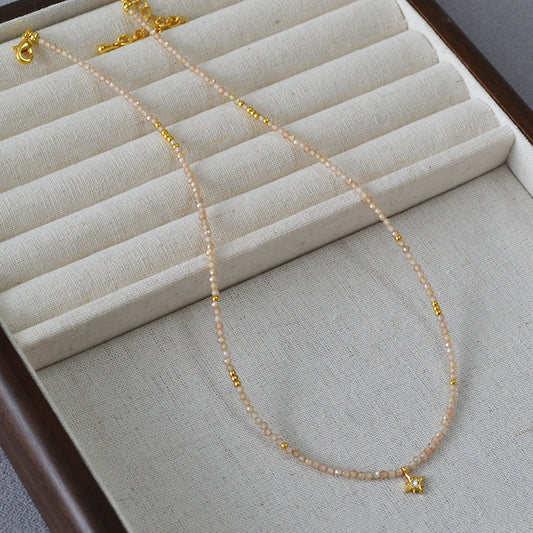 LOVECCR Japanese and Korean Special-Interest Design Fashion Simple Elegant Champagne Zircon Beads Shining XINGX Pendant Elegant Necklace Clavicle Chain