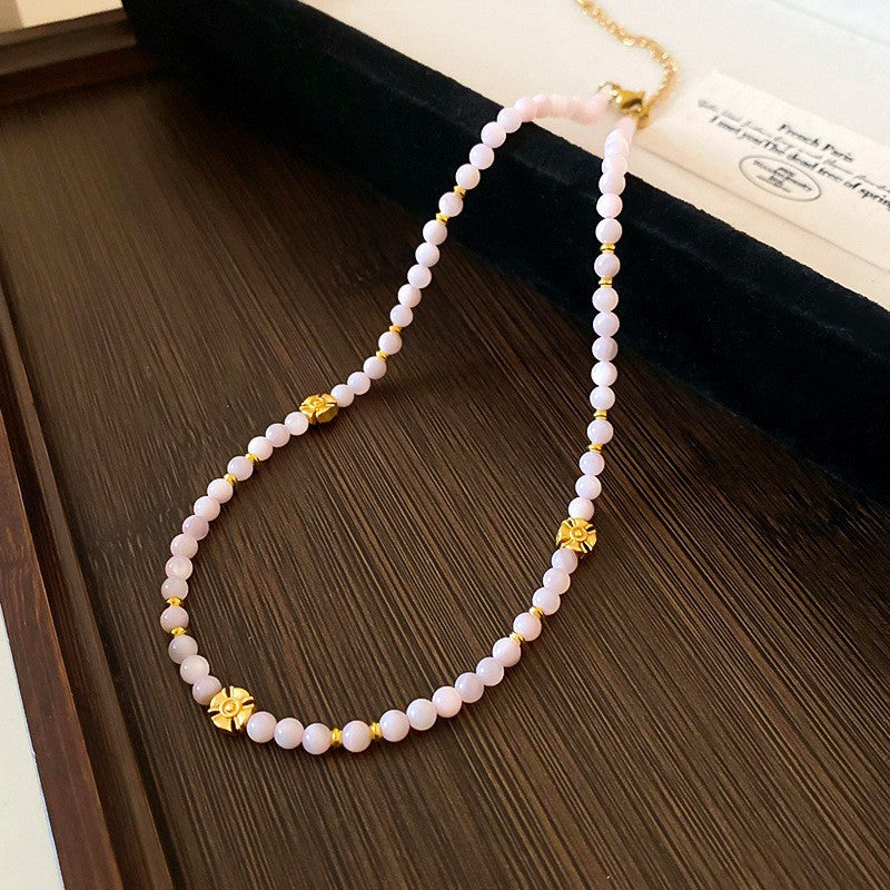 LOVECCR Dopamine Bead Pearl Cylindrical Beaded Necklace Fashion Temperamental Minority Clavicle Chain Personality All-Match Necklace Female