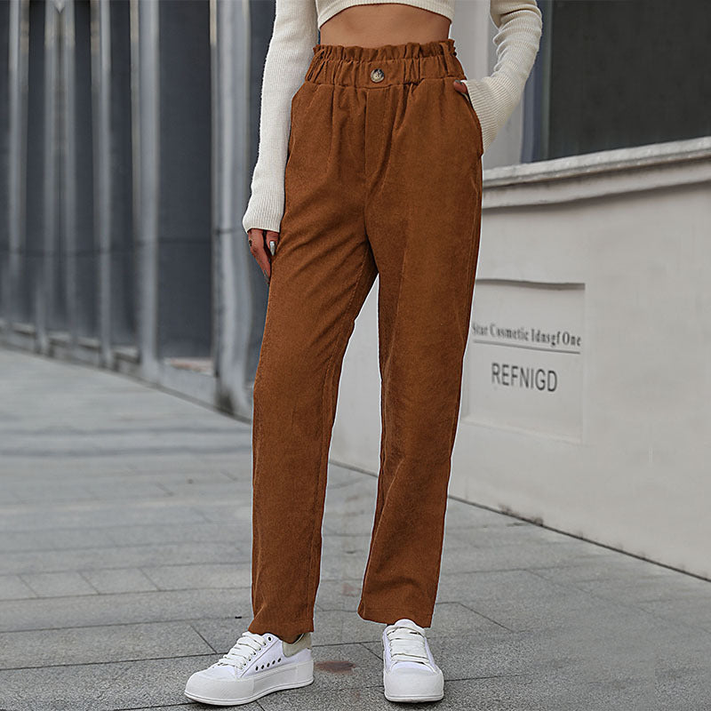 LOVECCR Hot new autumn and winter 2025 foreign trade casual elastic nine-point pants  commuter corduroy straight pants women