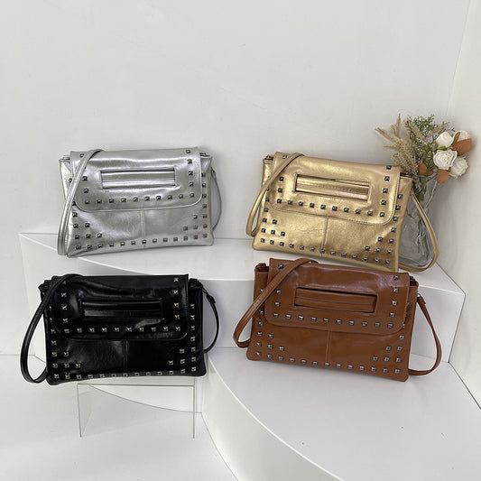 LOVECCR 2025  Popular trade women's bag popular new texture rivet Popular style clutch bag retro underarm bag single shoulder oblique span bag