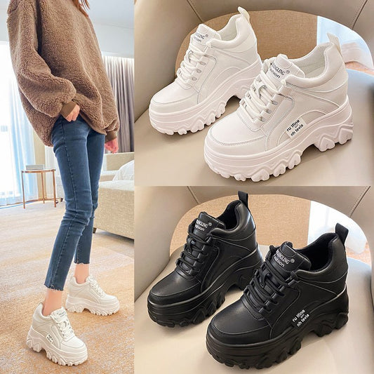 loveccr Platform Heel Height Increasing Insole Dad Shoes Women's  Spring and Autumn New Fashion Lace-up Sports Casual Shoes Korean Style Students' Shoes