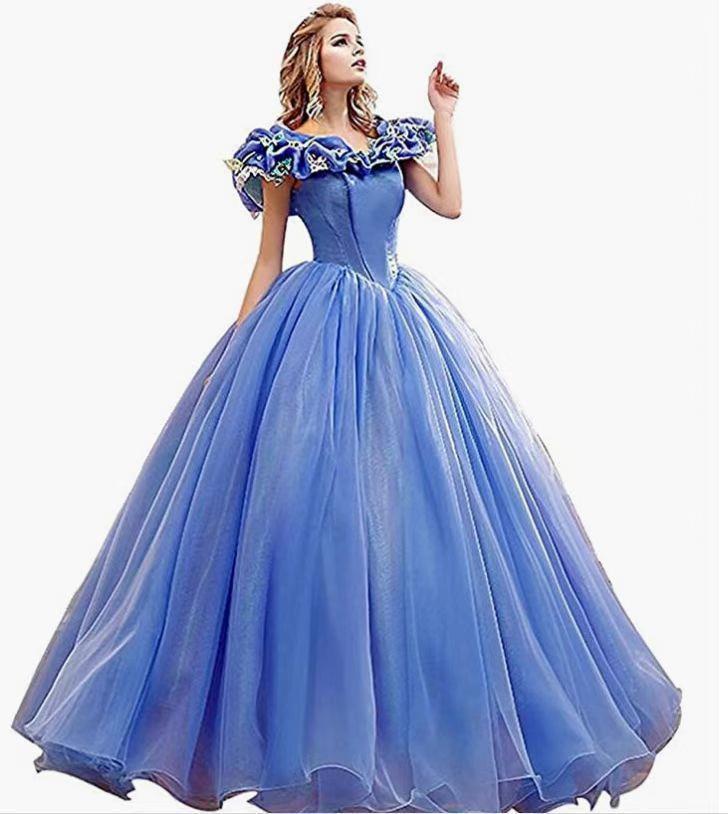 LOVECCR Cinderella Escape Series Dress  Summer Foreign Trade Blue Simple Fashion Photography Art Exam Performance Colored Mesh