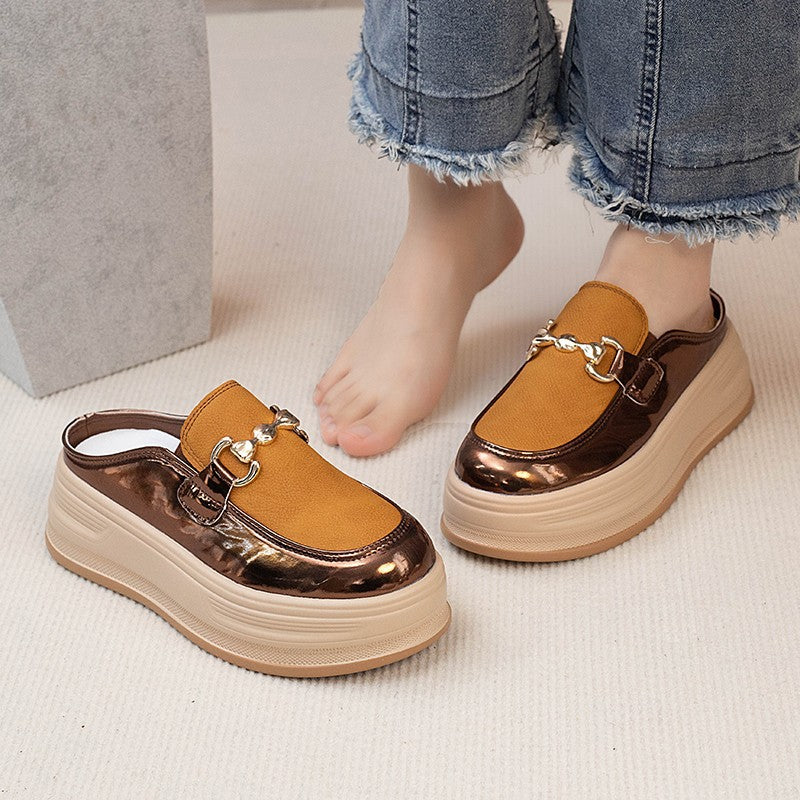 Summer Height Increasing Half Slippers Women's Toe Cap Outdoor Wear  New All-Matching Comfortable Slip-on Thick Bottom Sandals Batch