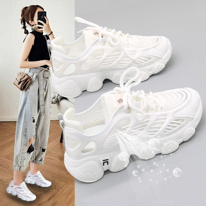 loveccr Dad Shoes Women's New Mesh Thin Hollow Breathable Sports Casual Versatile White Shoes for Spring and Summer