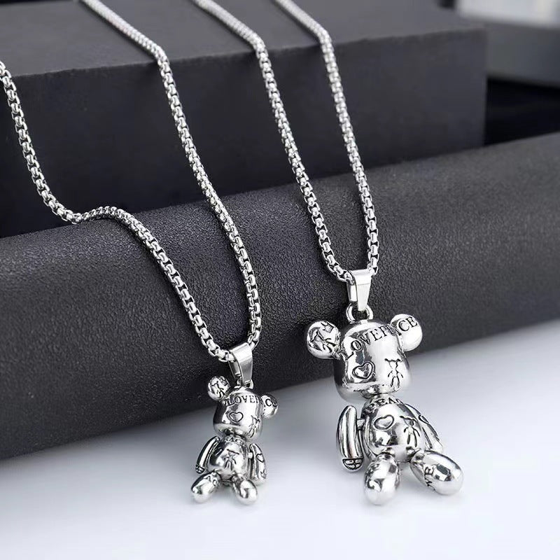 Personalized Printed Violent Bear Pendant Necklace Men's Trendy Hip Hop Couple Sweater Chain Jewelry Women's Niche Sweater Accessories