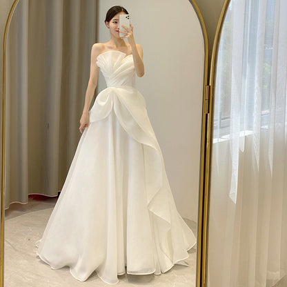 LOVECCR  Light Wedding Dress  New Main Yarn Bride Small Wedding Veil Advanced Texture Tube Top Simple Floor-Length Women