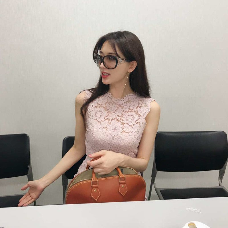 Celebrity Lin Zhiling Same Style Pink Lace Sleeveless Dress Slim Fit Slimming A- line Pink Dress Women