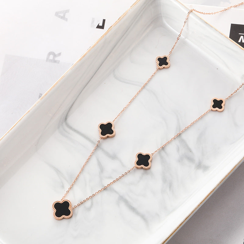 Cross-Border E-Commerce Hot Selling Product Stainless Steel Pork Belly Clover Necklace Waterproof Sweat-Proof High-Grade Colorfast Jewelry