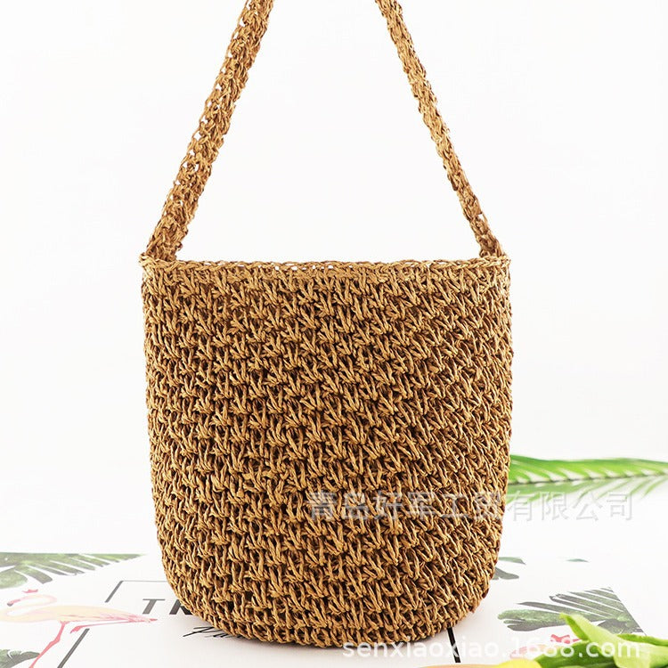 loveccr INS New Hollow-out Monofilament Paper-String Woven Bag Fashion Shoulder Straw Bag Casual Women's Bag Beach Bag