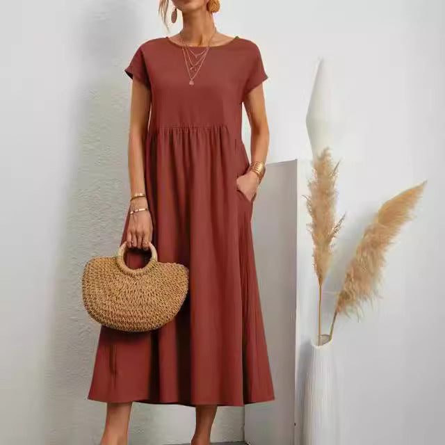 ebay European and American Solid Color Sleeveless Loose Cotton Linen Pocket Dress in Stock