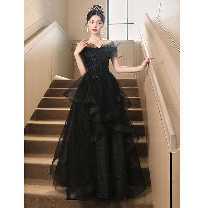 LOVERCCR  Black Evening Dress High-End Affordable Luxury Niche Temperament Birthday Banquet High Sense Annual Meeting Host Art Exam Adult Ceremony