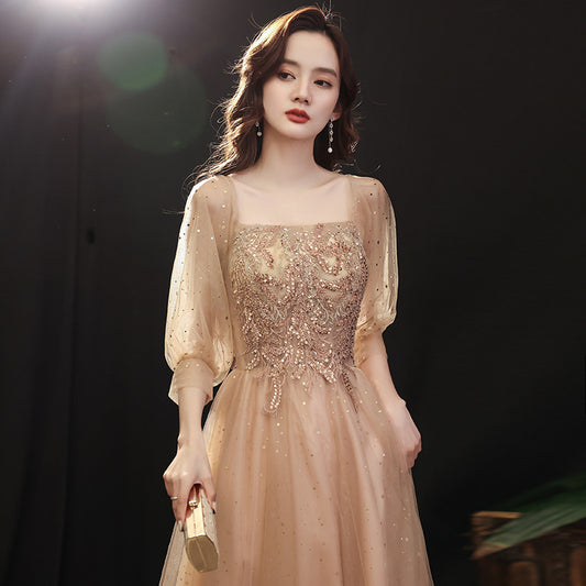 LOVECCR  Adult Choir Performance Costumes Champagne Evening Dress Women's Banquet Temperament Long Senior Three Graduation Dress