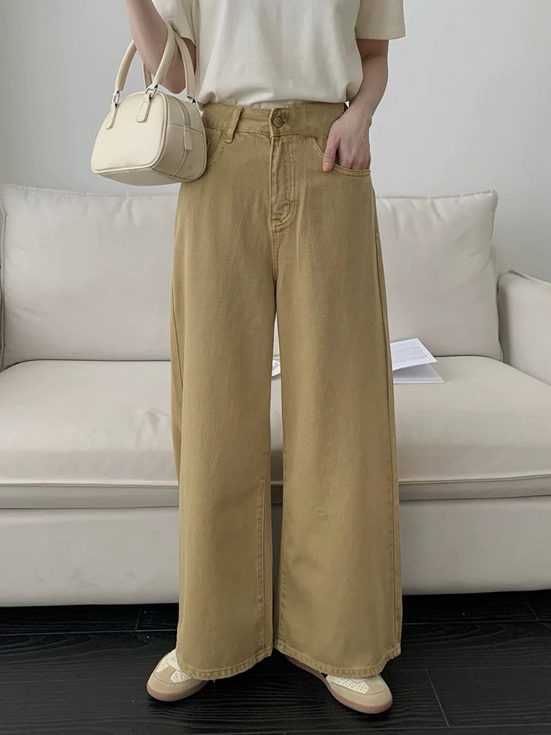 Yuanpai Bluepops2024 Spring New High Waist Wide Leg Jeans Korean Style Casual Straight Pants Female A4112