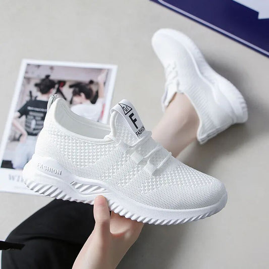 loveccr New Fly Woven Mesh Women's Shoes Casual Running Sports White Shoes Korean Style Trendy Breathable Mesh Shoes